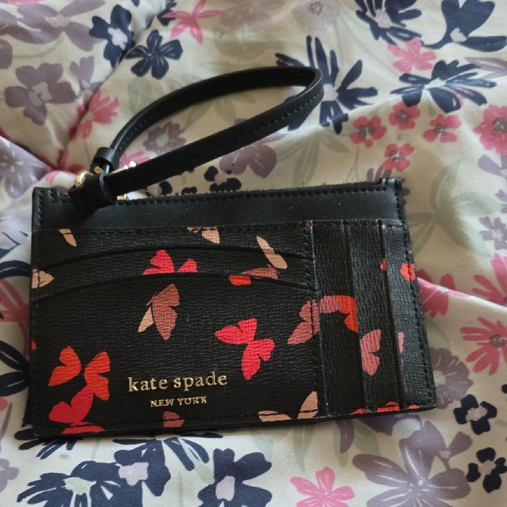 Kate Spade Black Floral Card Holder